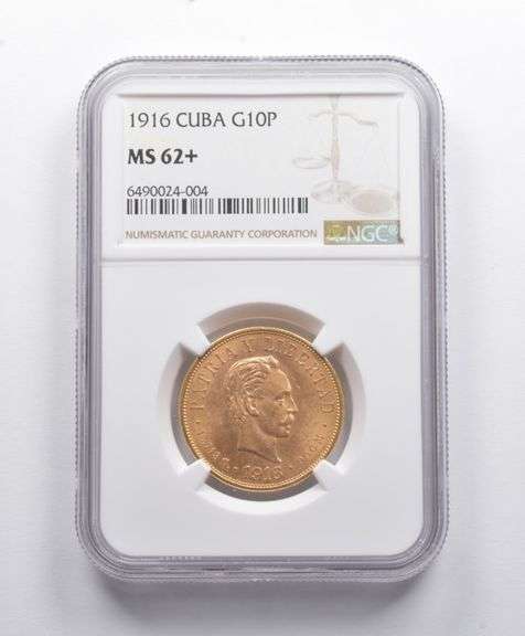 MS62+ 1916 Cuba Gold 10 Pesos NGC