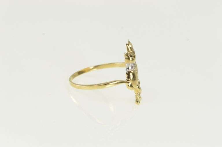 10K Yellow Gold Cat's Diamond Collar Love Kitten Pet Ring