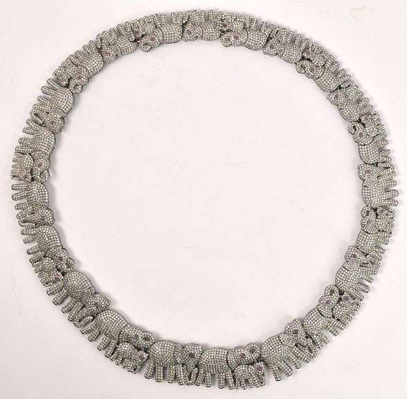 Amazing Elephant Themed Brand New European 27.80CTW Diamond & 0.33CTW Ruby Necklace in Sterling Silv