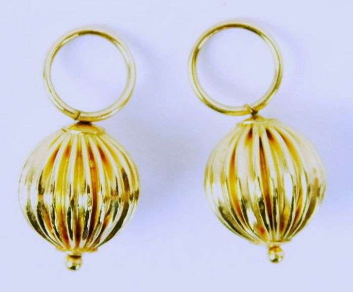 2 14K Yellow Gold Ribbed Bead Charms