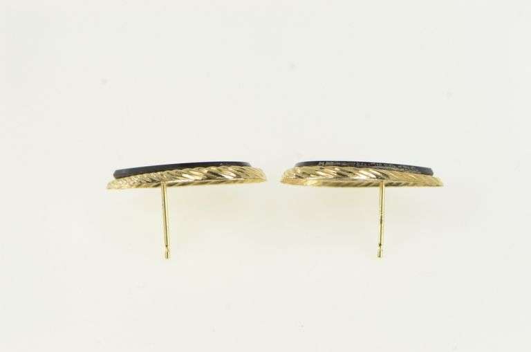 14K Yellow Gold Pear Black Onyx Vintage Retro Stud Earrings