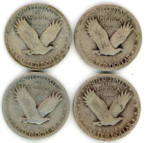 4 Different Standing Liberty Quarters: 1926, 1928-S, 1929, & 1929-D