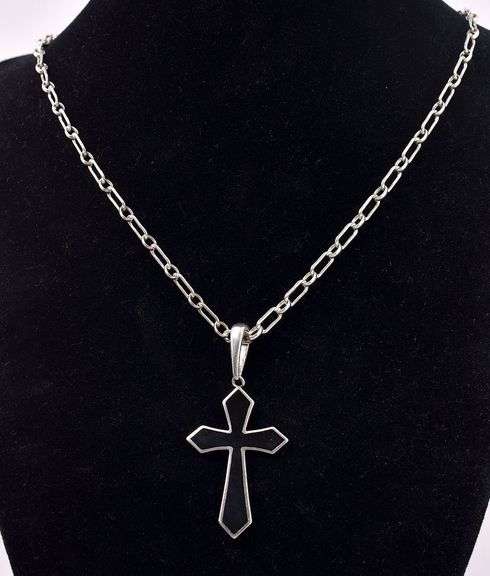 Sterling Silver Black Onyx Cross Pendant Necklace