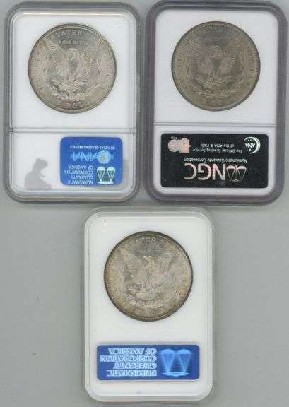 Super near Gem BU trio of diff. Morgan Silver Dollars. NGC MS64