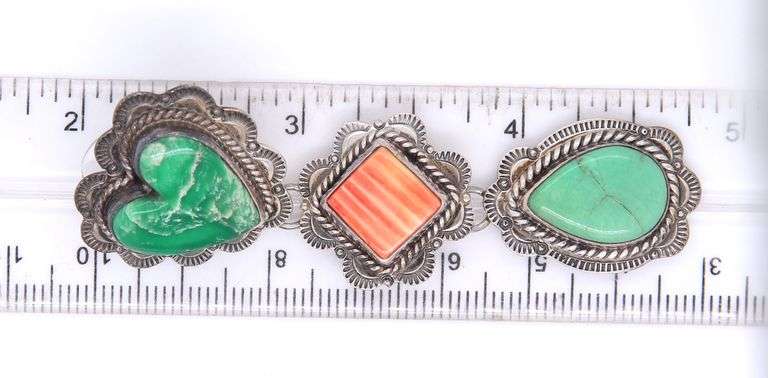 Vintage 925 sterling silver signed turquoise and coral dangle earrings