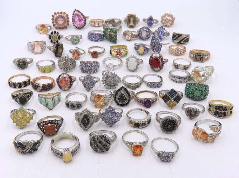 Big group lot of vintage 925 sterling silver gemstone rings