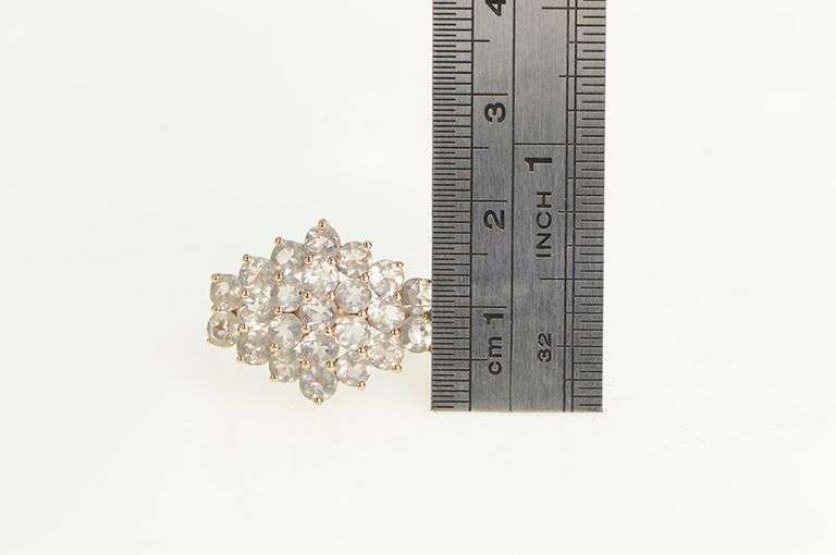 10K Rose Gold Pink CZ Statement Fancy Cluster Ring