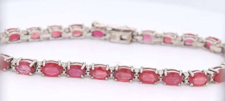 925 Sterling silver oval red stone tennis bracelet