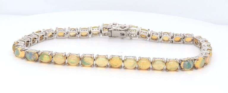 Vintage 925 sterling silver opal tennis bracelet