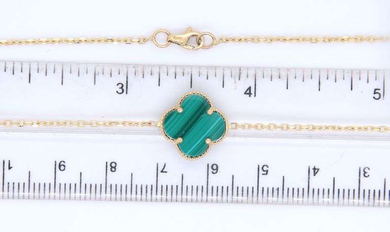 14kt Yellow Gold 5 Clover Malachite Necklace