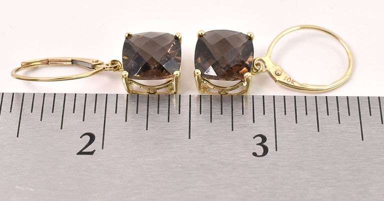 Splendid Yellow Gold Solitaire Smoky Quartz Dangle Earrings