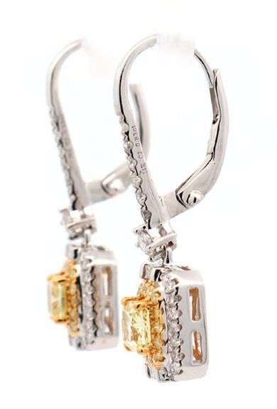 New 1.00ctw Fancy Yellow Diamond and 0.45ctw White Diamond Frame Drop Earrings in 14K