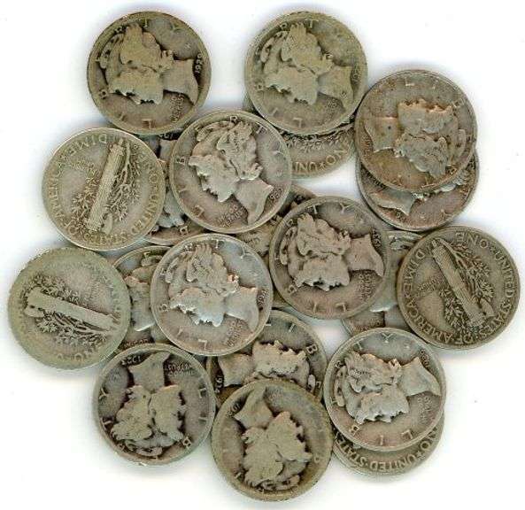 20 Silver Mercury Dimes