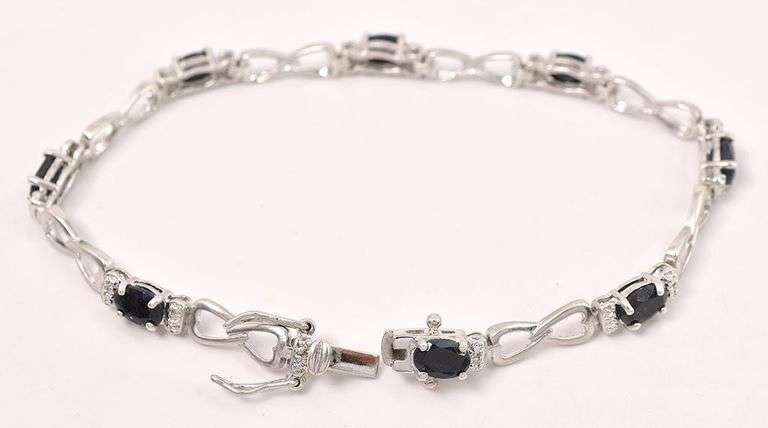 Sterling Silver Blue Sapphire and Diamond Bracelet