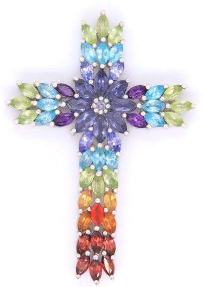 925 Sterling silver multi color cubic zirconia cross pendant