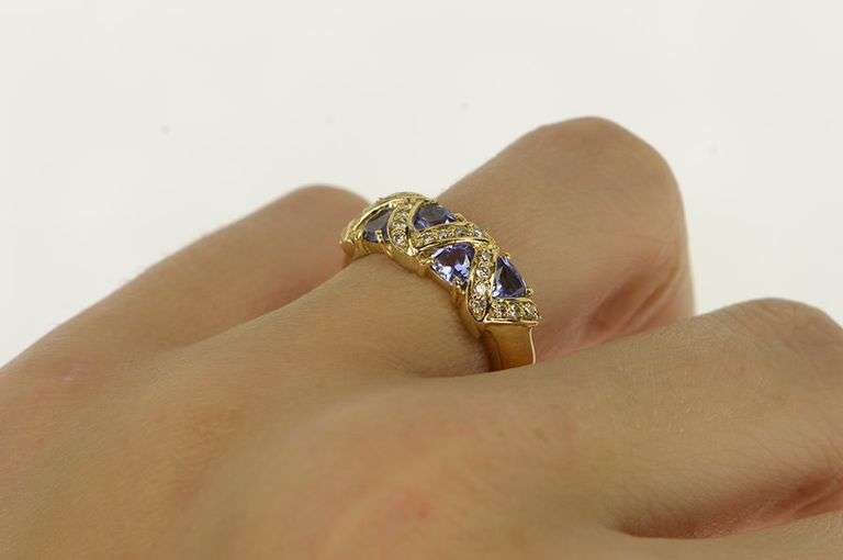 14K Yellow Gold Tanzanite Diamond Zig Zag Band Ring