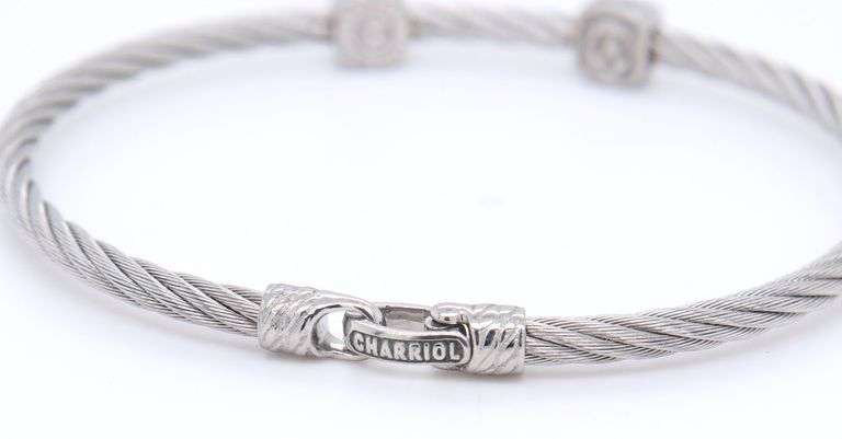 Charriol classique two tone diamond two square station cable bracelet