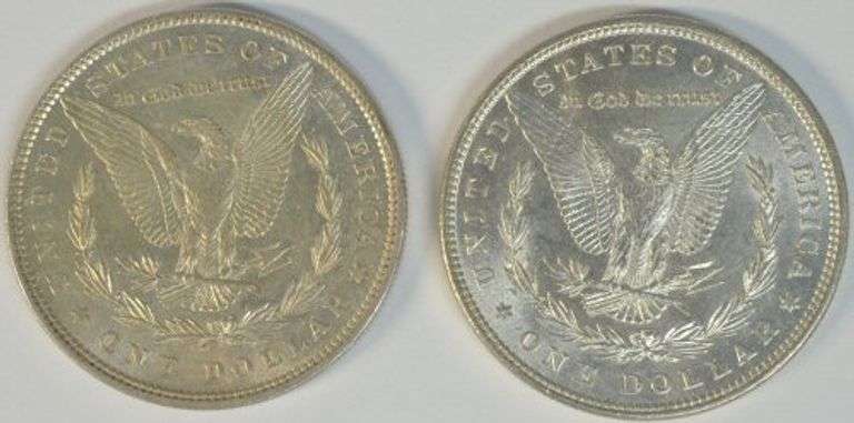 2 Blazing-white top end 1880-P Morgan Silver Dollars