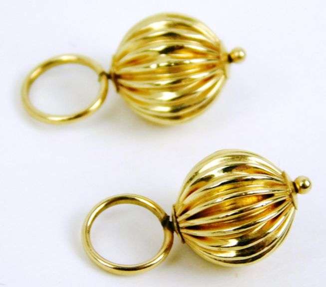 2 14K Yellow Gold Ribbed Bead Charms