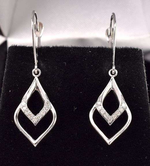 Astounding 10K White Gold Dangle Drop Diamond Earrings