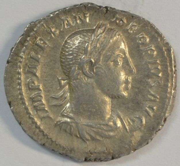 Near Mint Roman Silver Denarius of Severus Alexander, 222-235 AD