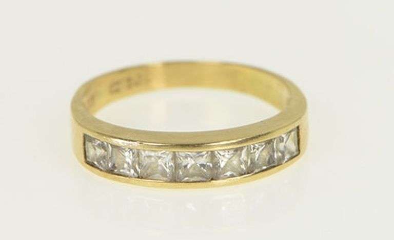 14K Yellow Gold Princess Cubic Zirconia Vintage Band Ring