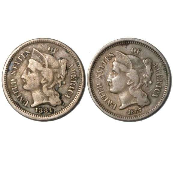 1867 &1881 3 Cent Nickels