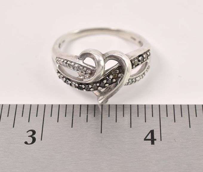 Sterling Silver Diamond and Black Onyx Heart Ring