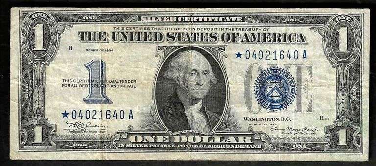 $1 1934 Silver Cert, Fr. 1606* Early Blue Seal Star VF