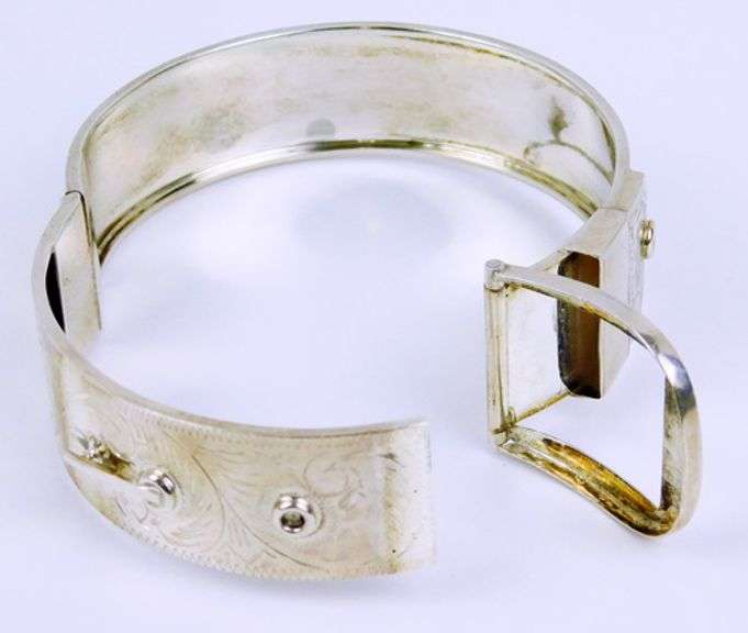 Vintage Sterling Silver Wide Buckle Bangle Bracelet