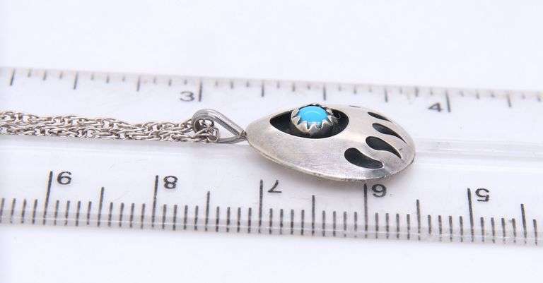 Vintage 925 Sterling Silver Set of Southwest Turquoise Bear Claw Necklace and Dangle Earrings
