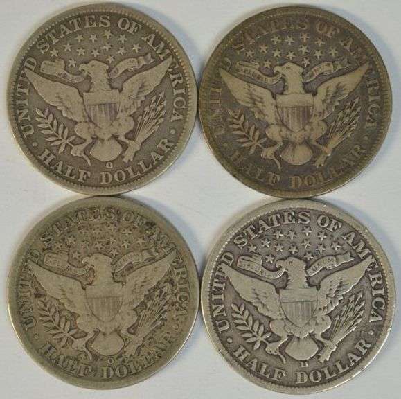 4 Different Barber Half Dollars in nice collectible VG conditions