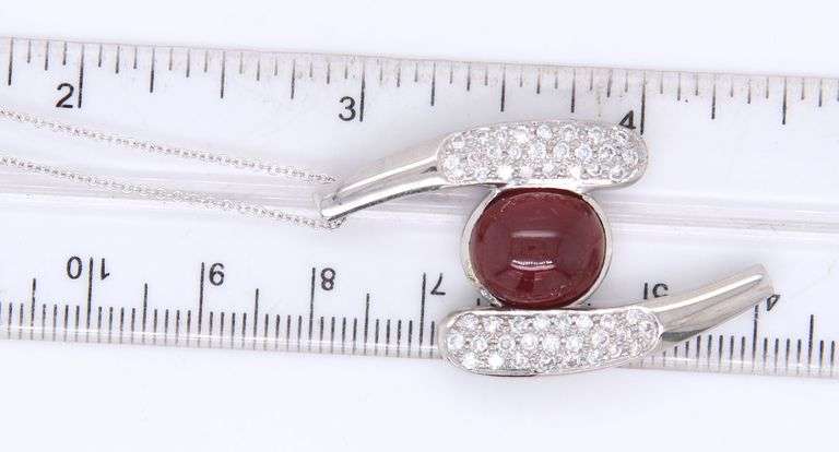 18kt White gold 6ct ruby and pave diamond bypass setting pendant on chain necklace