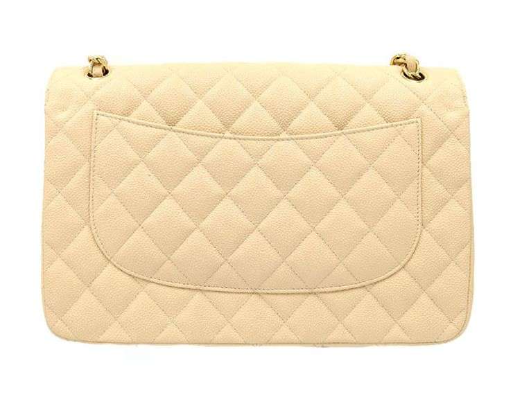 CHANEL  Caviar Quilted in Beige Jumbo Double Flap Handbag w/ Box & Dustbag