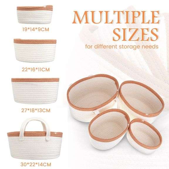 4x Cotton Rope Storage Baskets