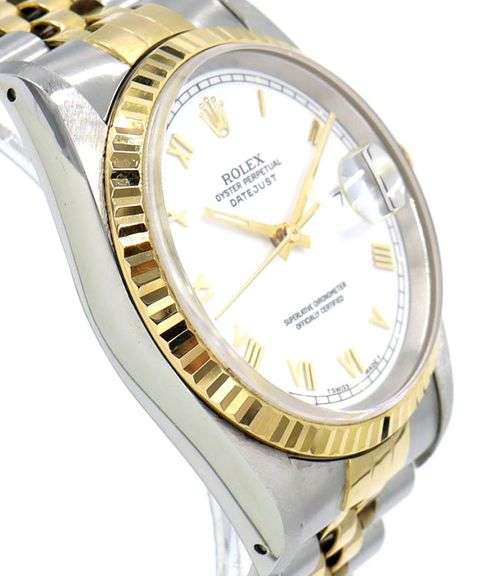 Rolex Datejust Two-Tone 16233, 36mm, White Roman Dial, 18K & Steel