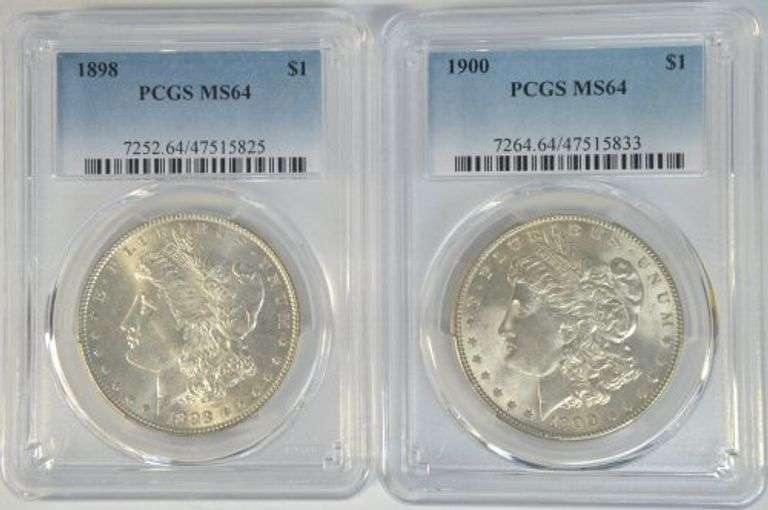 Super PCGS MS64 graded 1898 & 1900 Morgan Silver Dollars