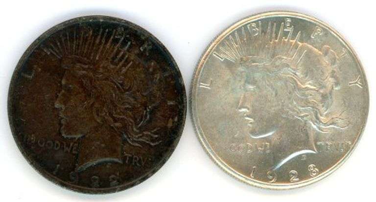 2 Different Peace Silver Dollars: 1922 & 1928-S