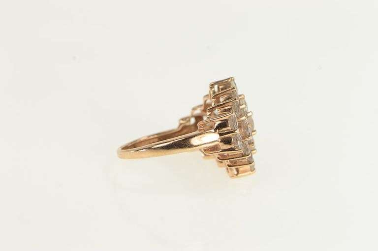 10K Rose Gold Pink CZ Statement Fancy Cluster Ring