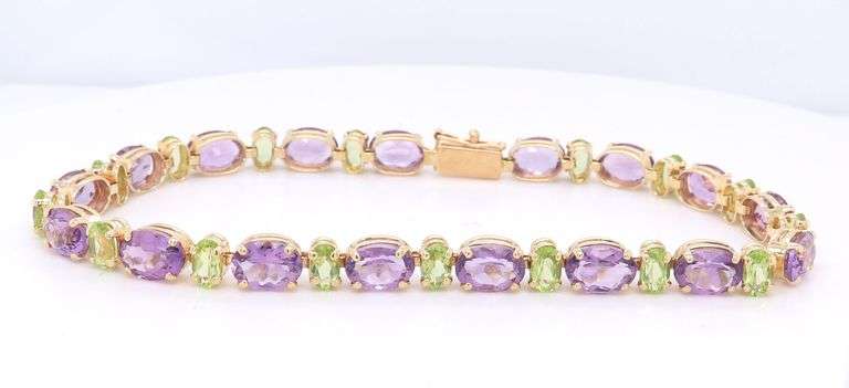 Handsome Yellow Gold Amethyst and Peridot Bracelet