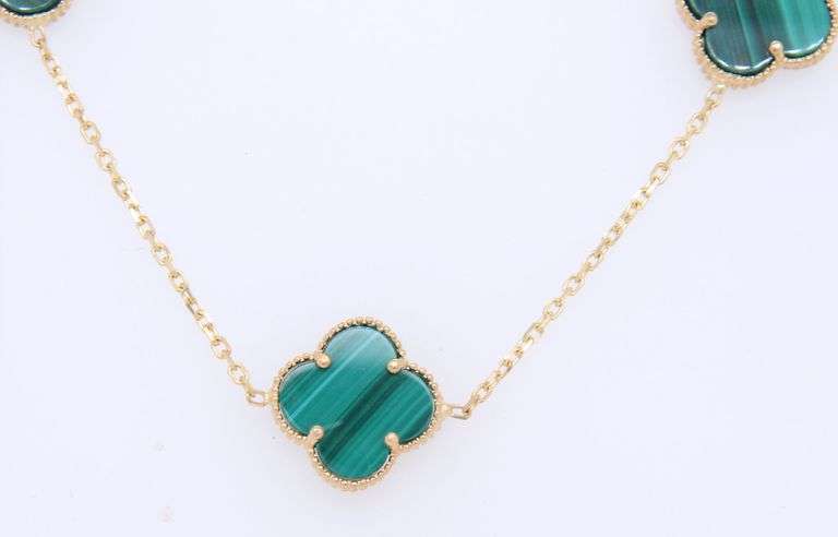 14kt Yellow Gold 5 Clover Malachite Necklace