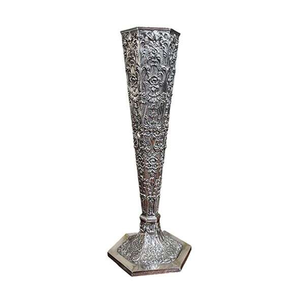 Antique Late 1800s Tall Repousse Silver Plated Flute Vase by the Barbour Silver Co