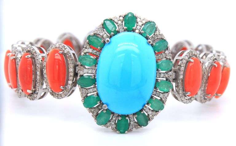 Vibrant Colorful Gemstone accented by Diamonds Bracelet.