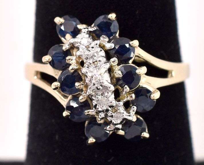 Harmonious 10K Yellow Gold Blue Sapphire and Diamond Ring