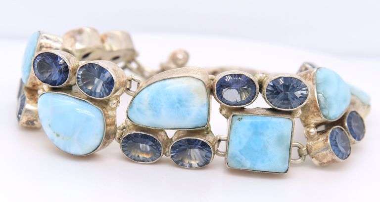 925 Sterling silver wide gemstone bracelet