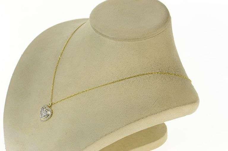 10K Yellow Gold Pave Princess Diamond Heart Love Symbol Pendant