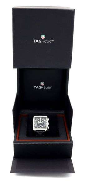 Tag Heuer Monaco cw2111, 38mm, Black Chronograph Dial, Stainless Steel W/ Box