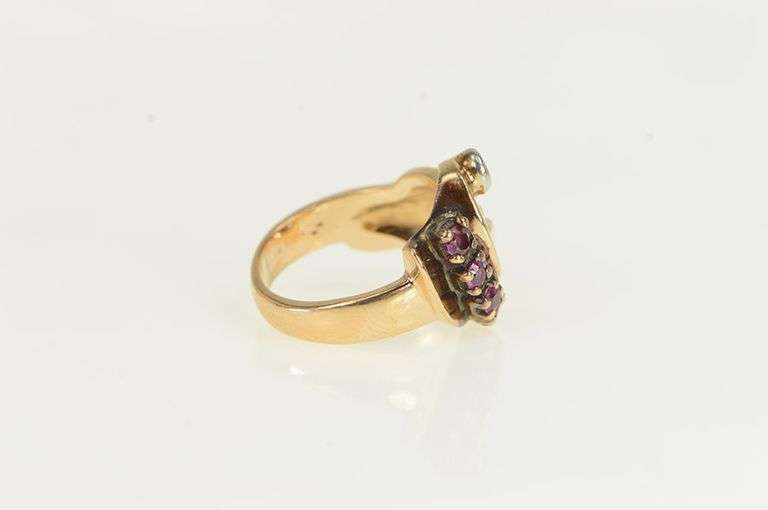 14K Rose Gold 1930's Syn. Ruby Diamond Swirl Ring