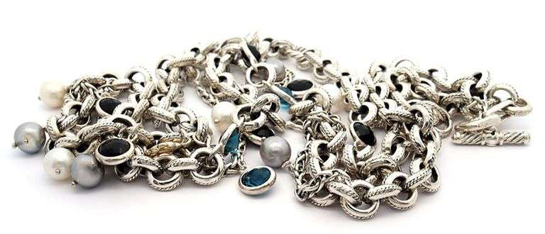 David Yurman Topaz and Pearl Toggle Charm Necklace in Sterling