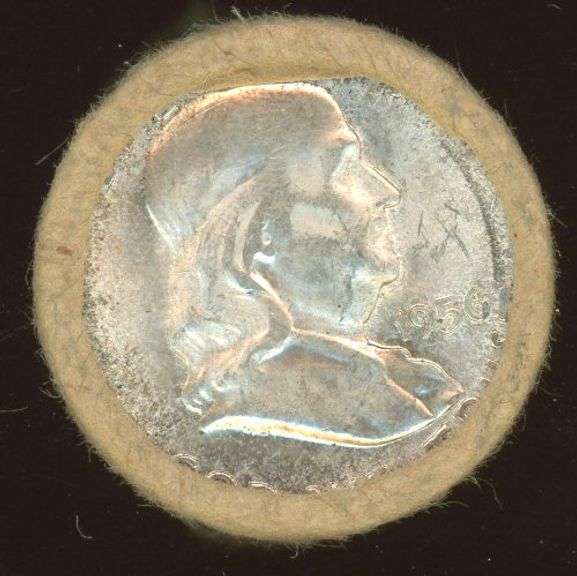 Bank-Wrapped Roll of 1956 Franklin Half Dollars